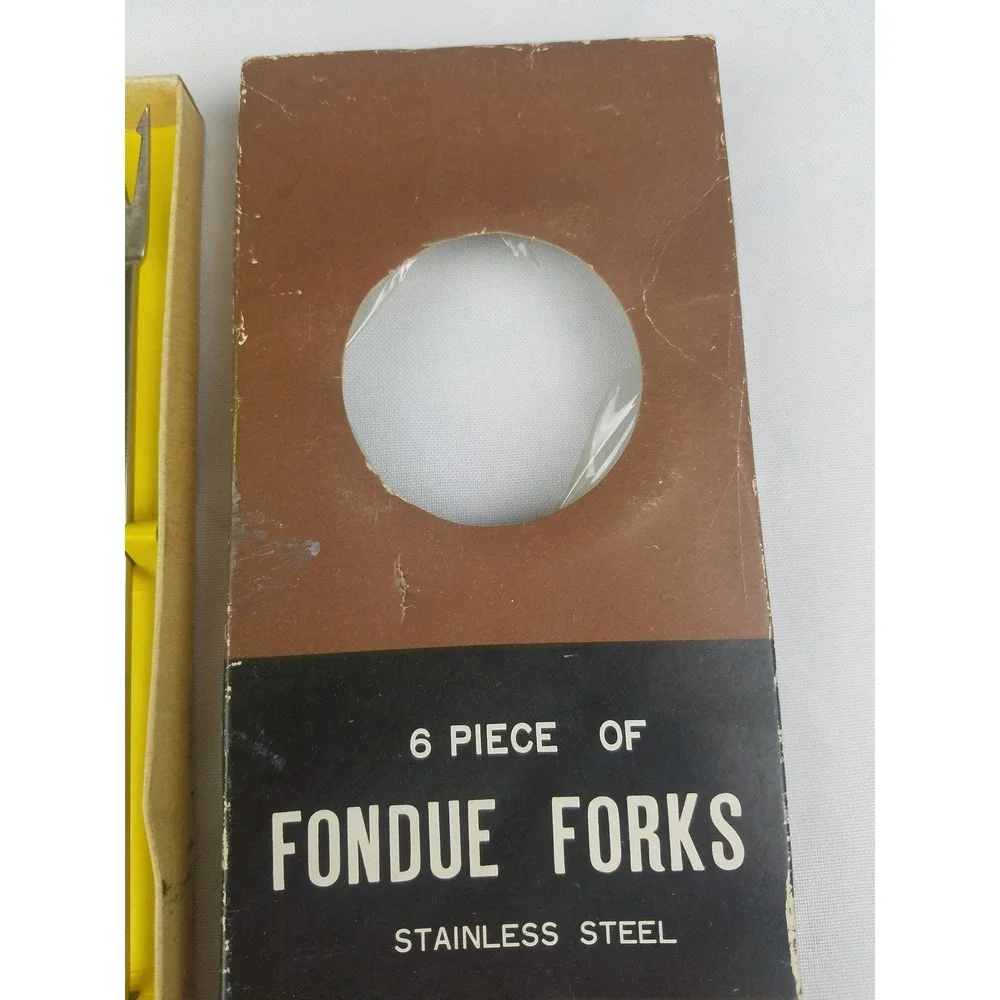 Vtg stainless steel fondue forks wood handles set of 6 Japan mid century kit